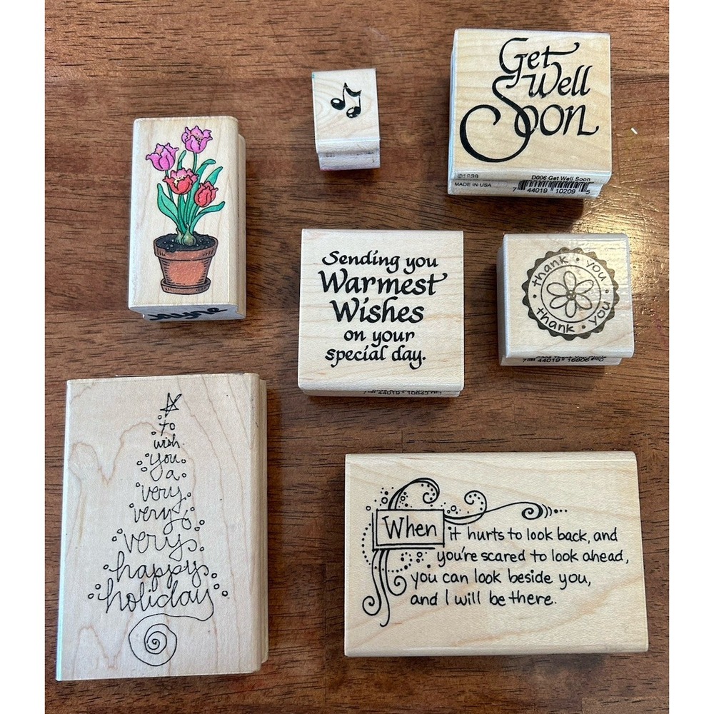 Lot 7 Stampendous Rubber Stamps Holiday Wish Tree I'll Be There Get Well Tulip